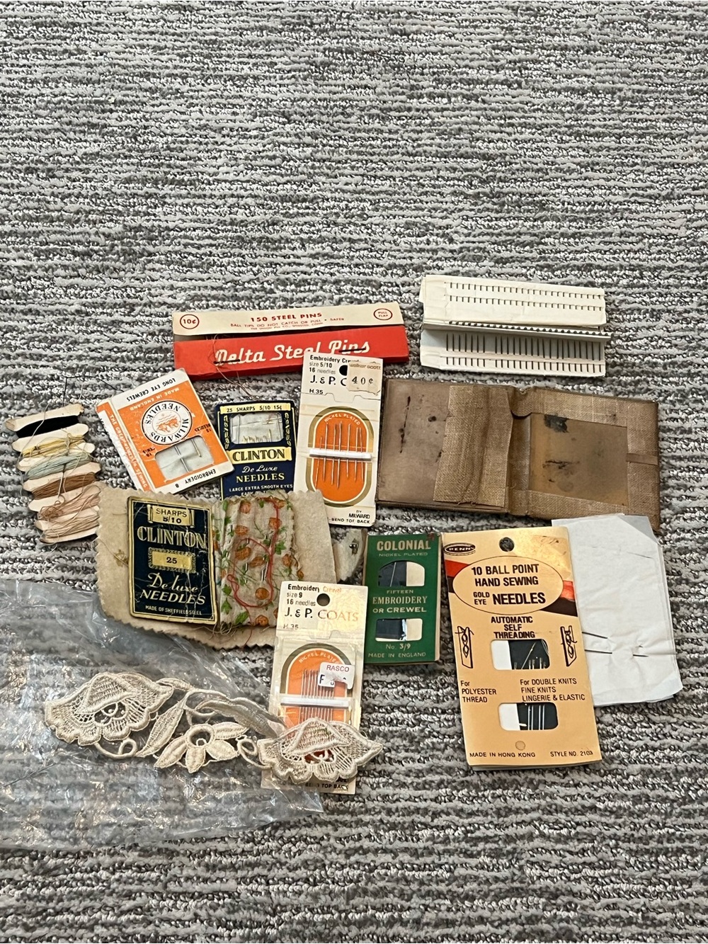 Vintage Sewing Needle & Notion Lot with Lace Trim